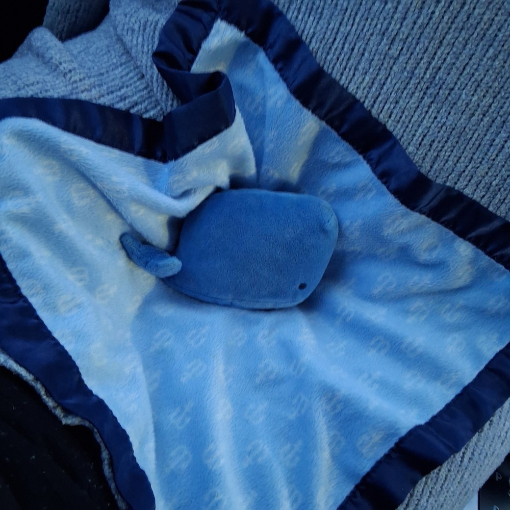 Cloud Island Blue Whale Security Blanket Lovey Navy Satin Trim Anchor Print
